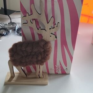 #4 Pink Zebra Wooden Reindeer with Brown Wool